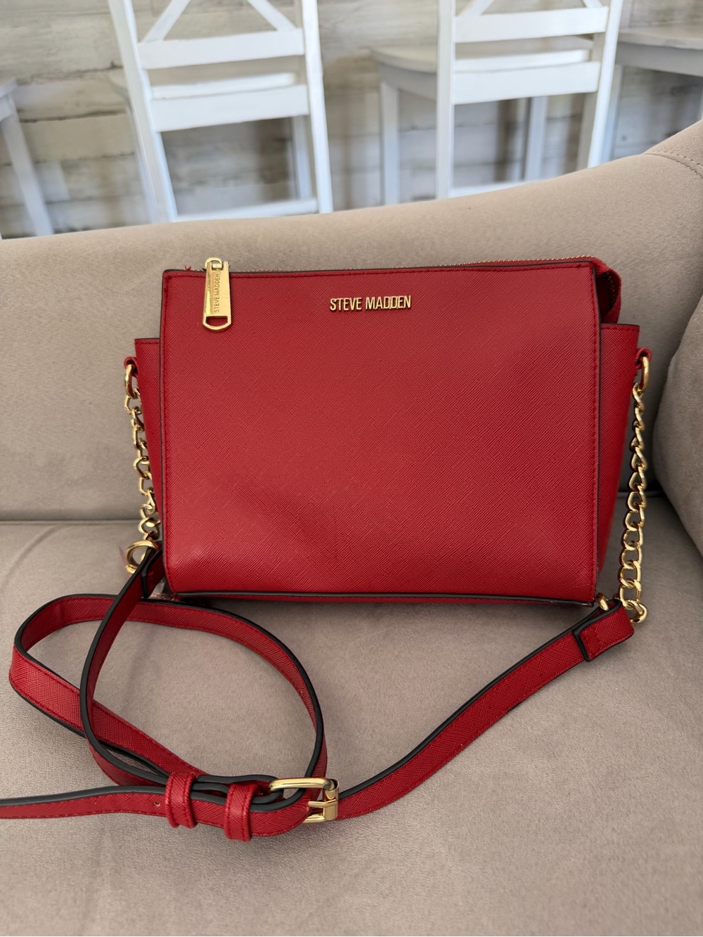 Steve Madden Red Crossbody with Gold Chain Detail